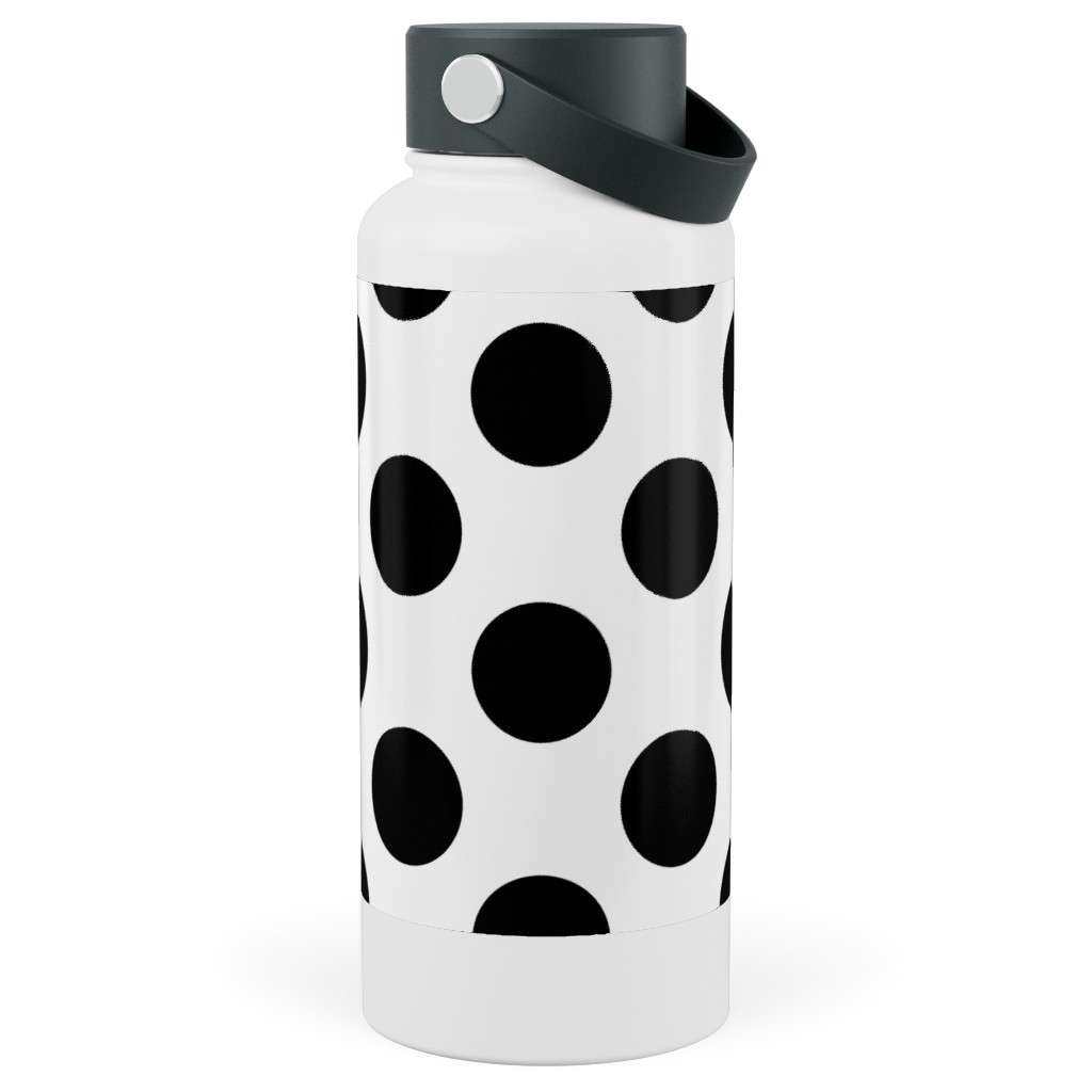 Polka Dot - Black and White Stainless Steel Wide Mouth Water Bottle, 30oz, Wide Mouth, Black, Black