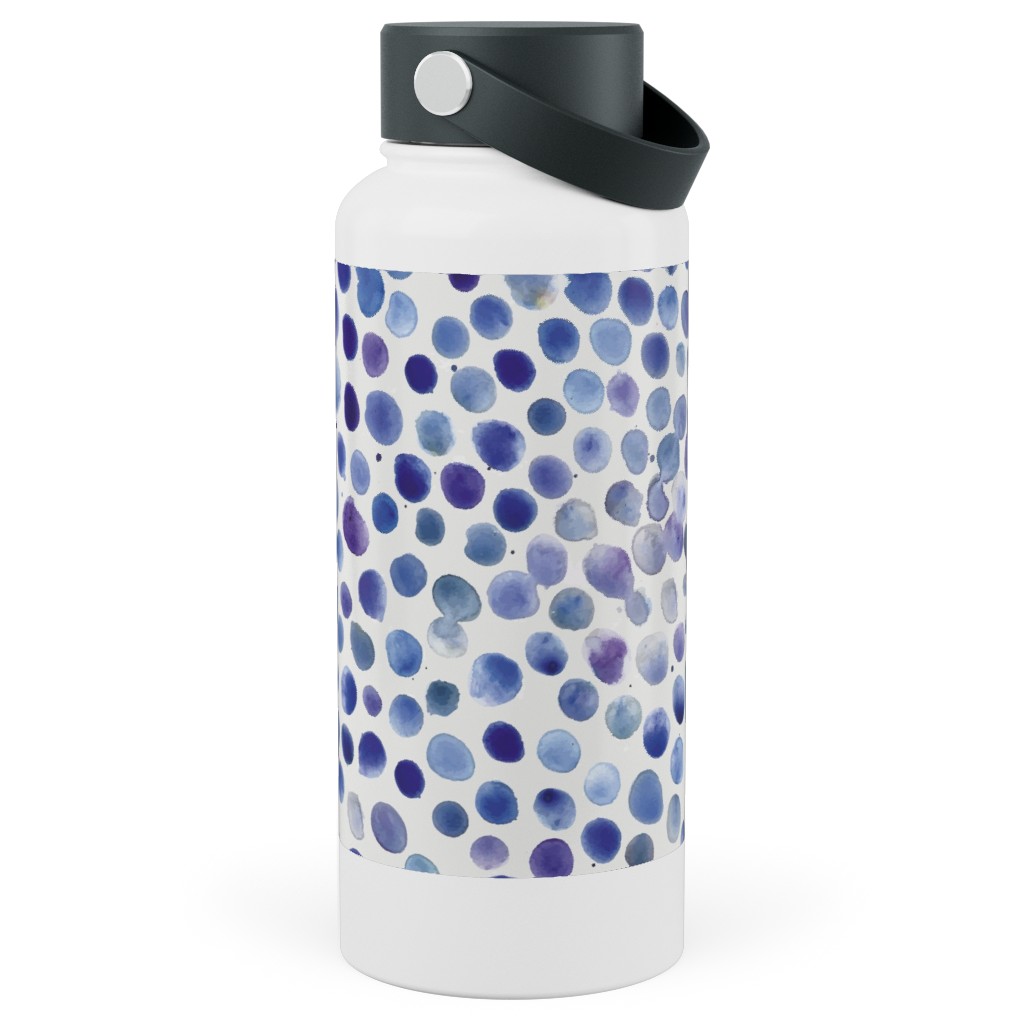Watercolor Finger Dots - Blue Stainless Steel Wide Mouth Water Bottle, 30oz, Wide Mouth, Blue