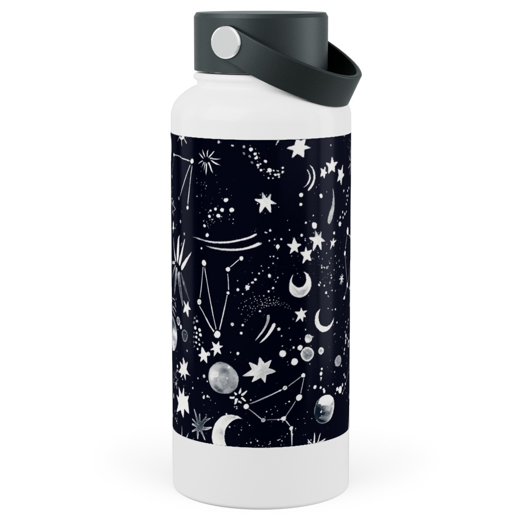 Constellations - Black Stainless Steel Wide Mouth Water Bottle, 30oz, Wide Mouth, Black