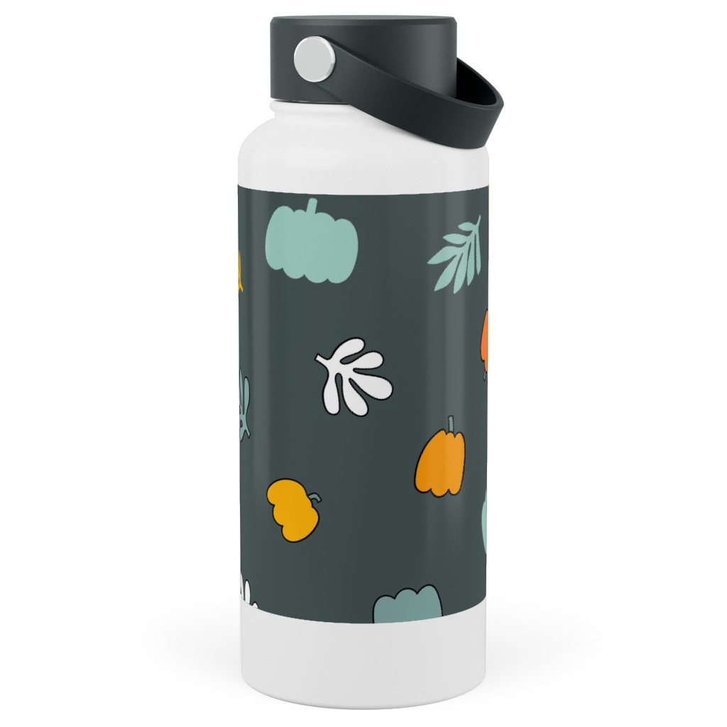 Autumn Harvest Vegetables - Dark Stainless Steel Wide Mouth Water Bottle, 30oz, Wide Mouth, Green, Classic Green