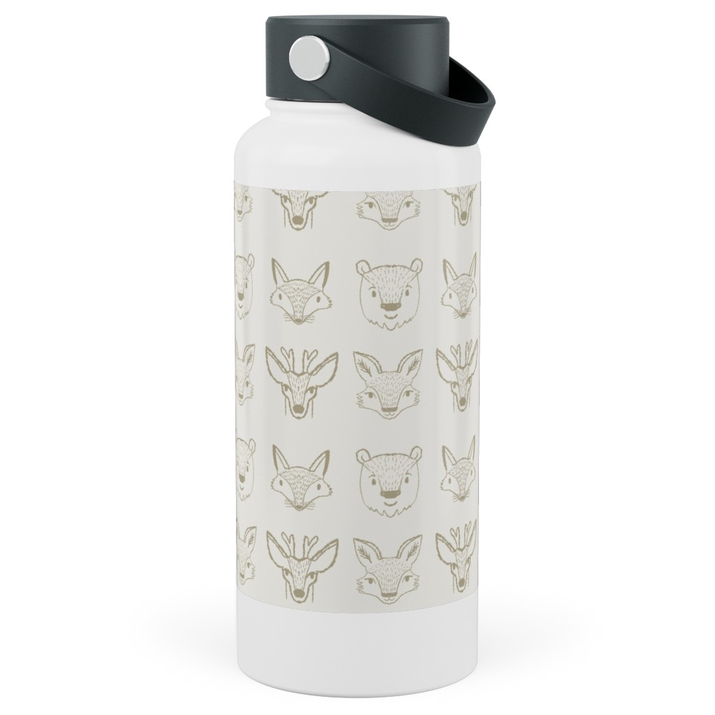 Forest Friends - Neutral Stainless Steel Wide Mouth Water Bottle, 30oz, Wide Mouth, Beige, Pearl