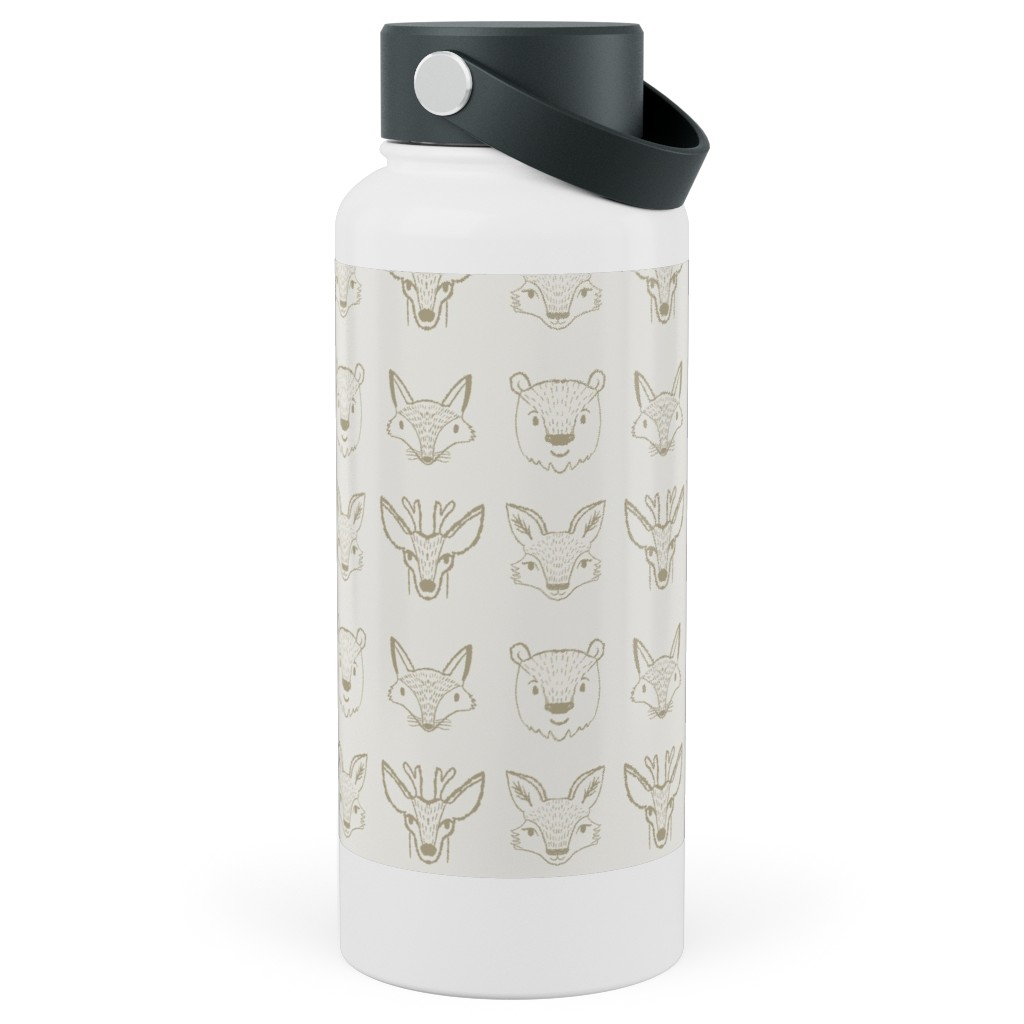 Forest Friends - Neutral Stainless Steel Wide Mouth Water Bottle, 30oz, Wide Mouth, Beige