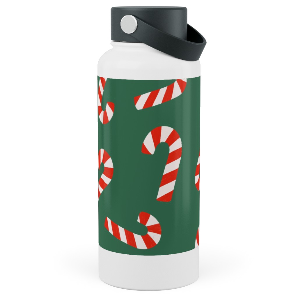 Candy Cane Pattern Stainless Steel Wide Mouth Water Bottle, 30oz, Wide Mouth, Green, Classic Green