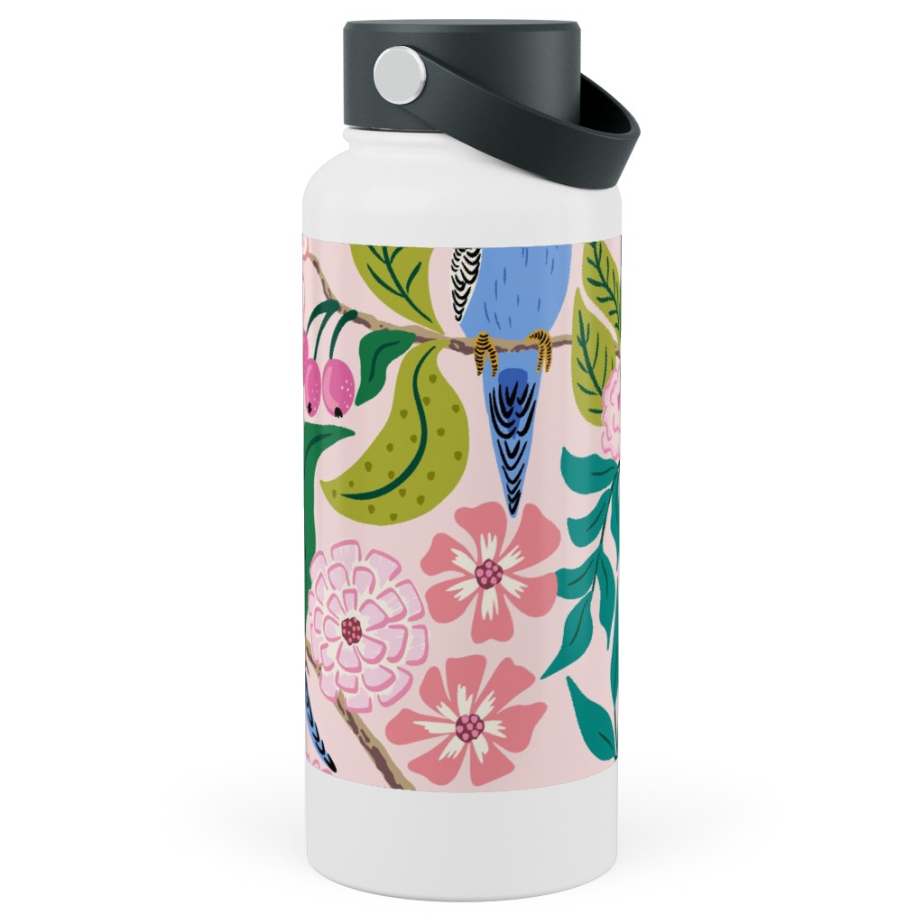 Budgies And Butterflies Pink And Green Stainless Steel Wide Mouth Water Bottle Shutterfly 4551