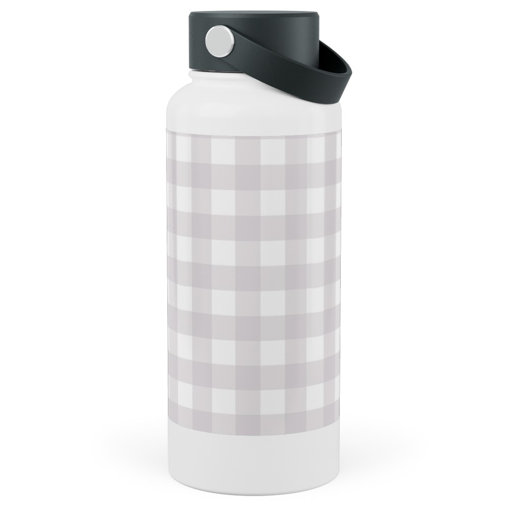 Gingham Check Stainless Steel Wide Mouth Water Bottle, 30oz, Wide Mouth, Gray