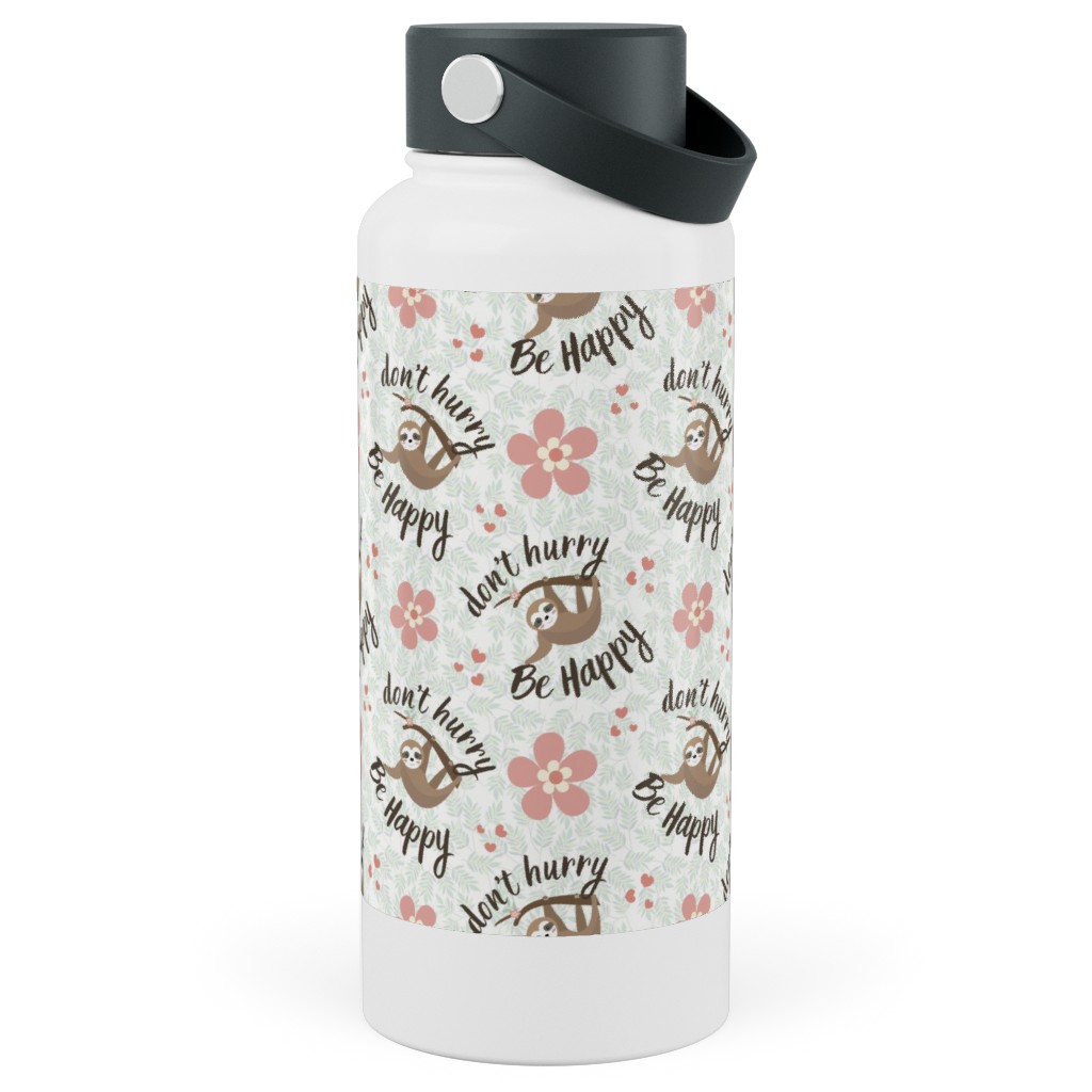Don't Hurry Be Happy - Beige Stainless Steel Wide Mouth Water Bottle, 30oz, Wide Mouth, Beige