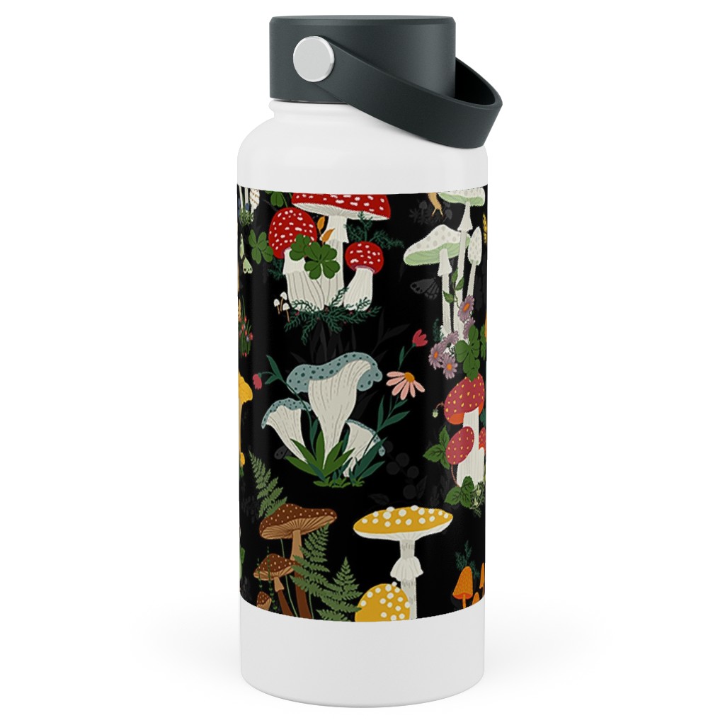 Mushroom Garden - Multi Stainless Steel Wide Mouth Water Bottle, 30oz, Wide Mouth, Multicolor