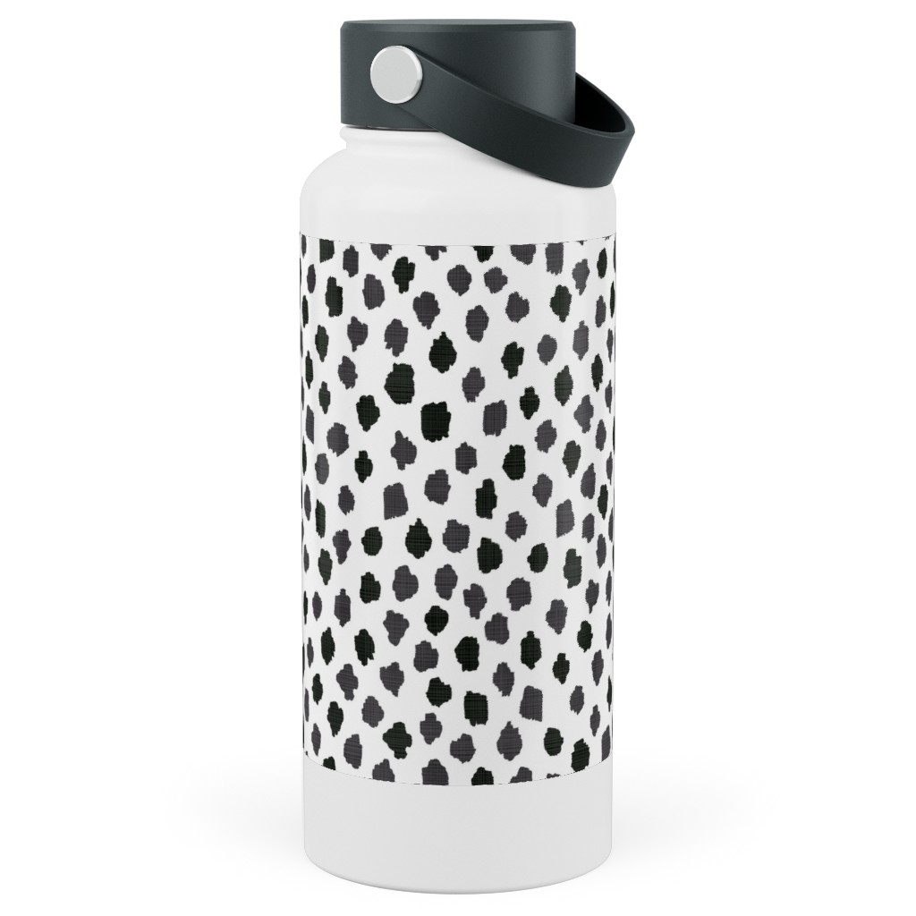 Inky Spots - Black and White Stainless Steel Wide Mouth Water Bottle, 30oz, Wide Mouth, White