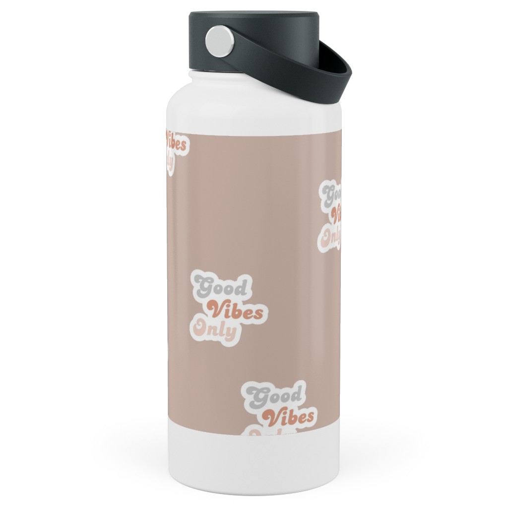 Seventies Retro Good Vibes Only Stainless Steel Wide Mouth Water Bottle, 30oz, Wide Mouth, Pink, Alpaca