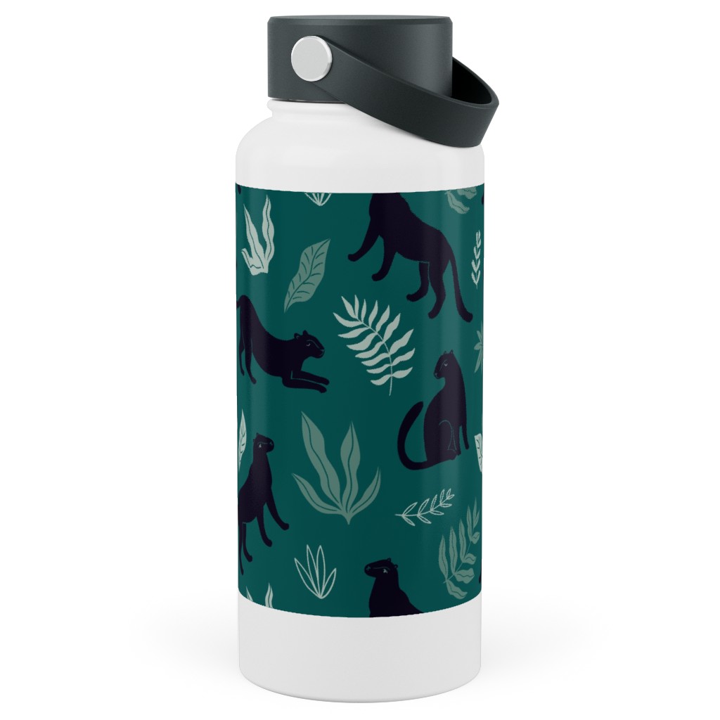 Black Panthers - Emerald Stainless Steel Wide Mouth Water Bottle, 30oz, Wide Mouth, Green, Classic Green