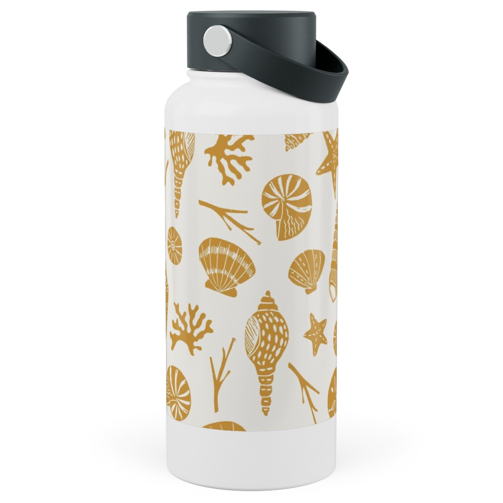 Seashells - Gold Stainless Steel Wide Mouth Water Bottle, 30oz, Wide Mouth, Yellow