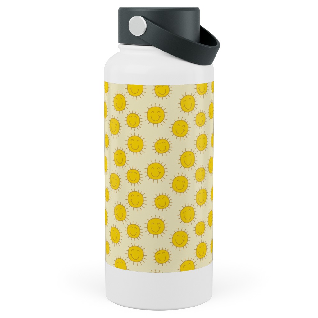 Happy Sunshine - Yellow Stainless Steel Wide Mouth Water Bottle, 30oz, Wide Mouth, Yellow