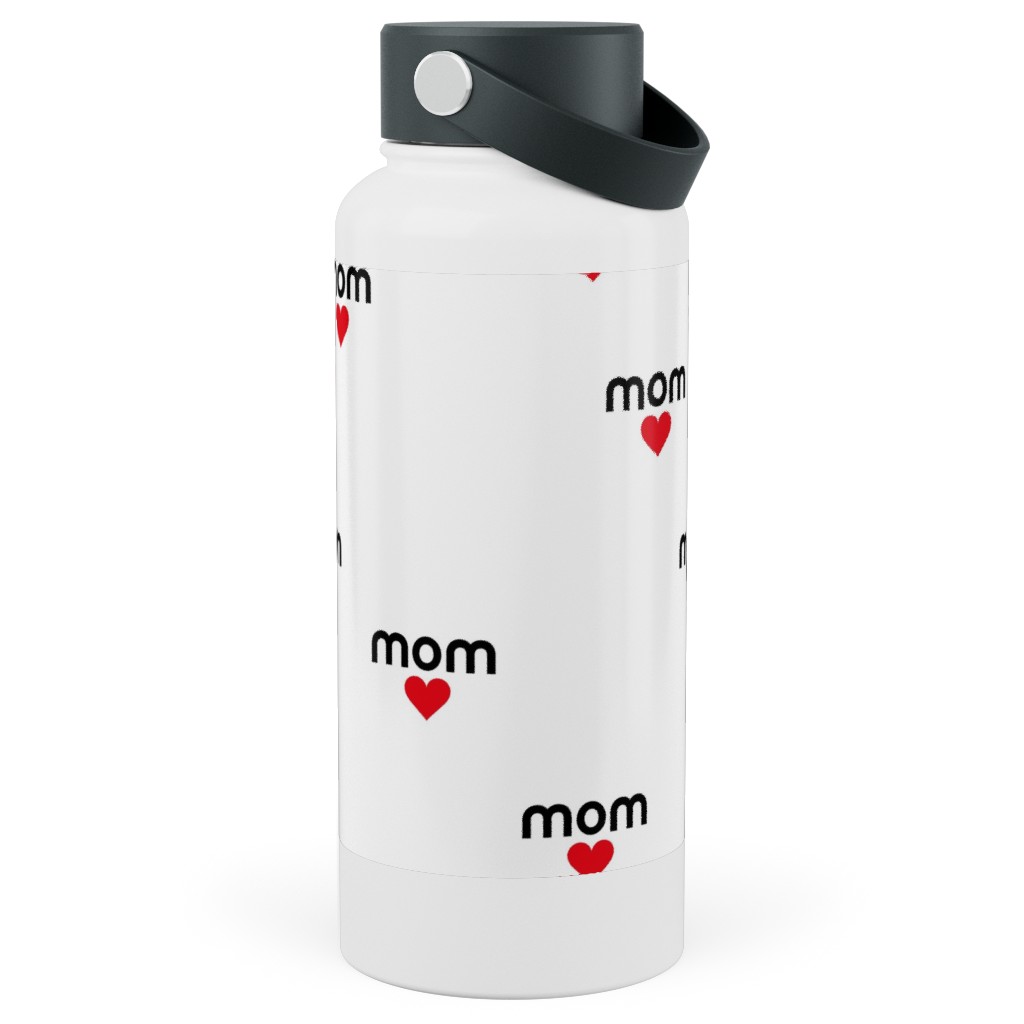 Mom Is Love - Hearts - Black White Red Stainless Steel Wide Mouth Water Bottle, 30oz, Wide Mouth, Red