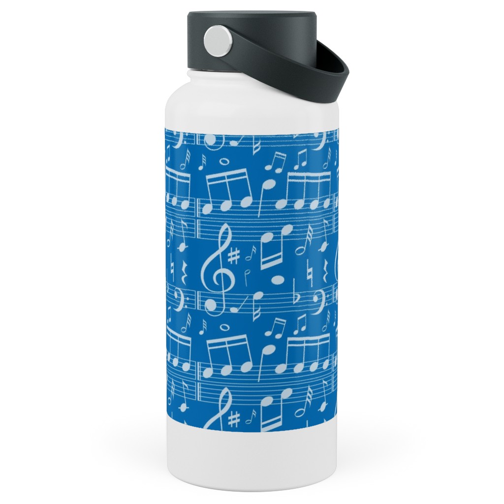 Music Notes - Blue Stainless Steel Wide Mouth Water Bottle, 30oz, Wide Mouth, Blue