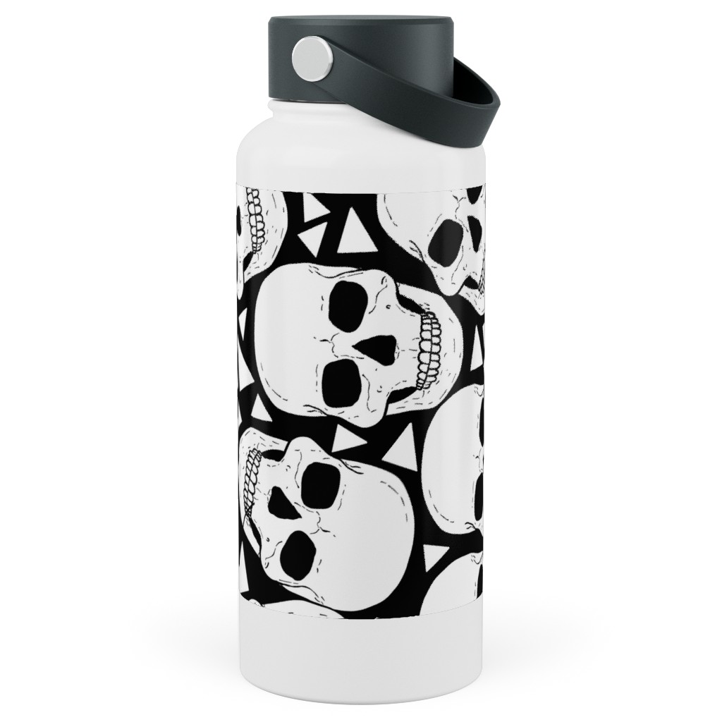 Skulls With Triangles - Black and White Stainless Steel Wide Mouth Water Bottle, 30oz, Wide Mouth, White