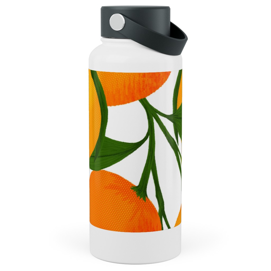 Tangerine Dreams - Orange on White Stainless Steel Wide Mouth Water Bottle, 30oz, Wide Mouth, Orange, Orange