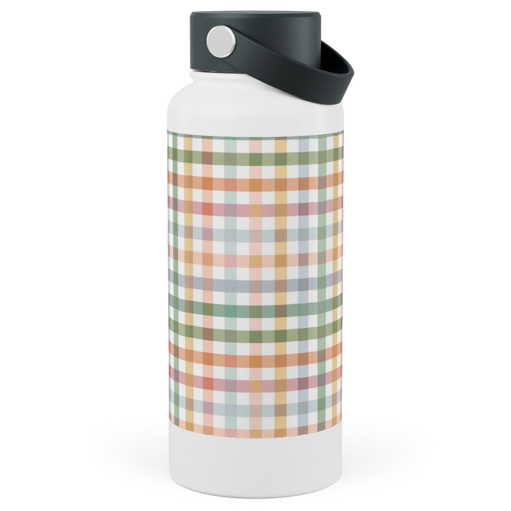 Gingham Picnic Cottagecore Summer - Multi Stainless Steel Wide Mouth Water Bottle, 30oz, Wide Mouth, Multicolor