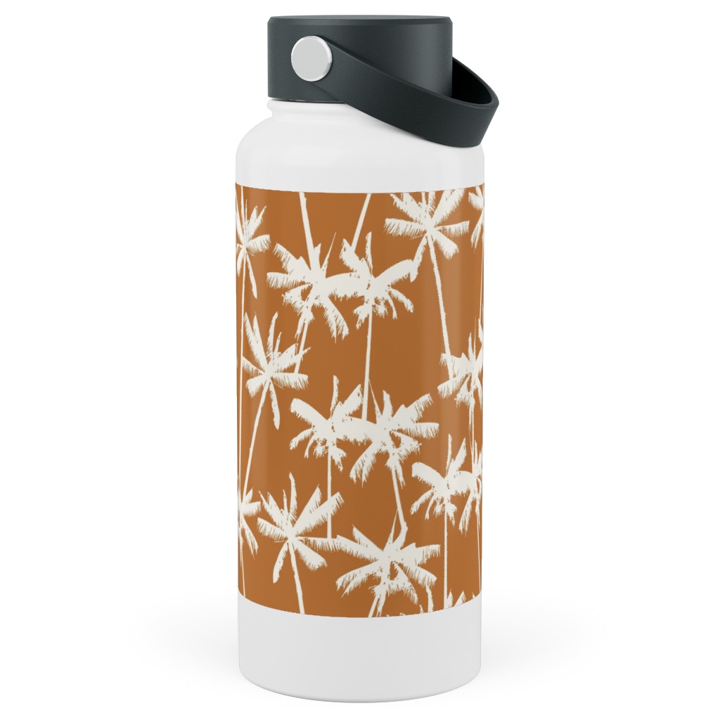 Tropical Palms - Burnt Orange Stainless Steel Wide Mouth Water Bottle, 30oz, Wide Mouth, Orange