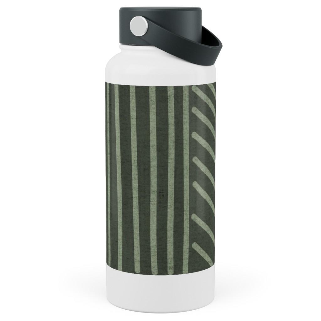Mudcloth Weaving Line - Green Stainless Steel Wide Mouth Water Bottle, 30oz, Wide Mouth, Green