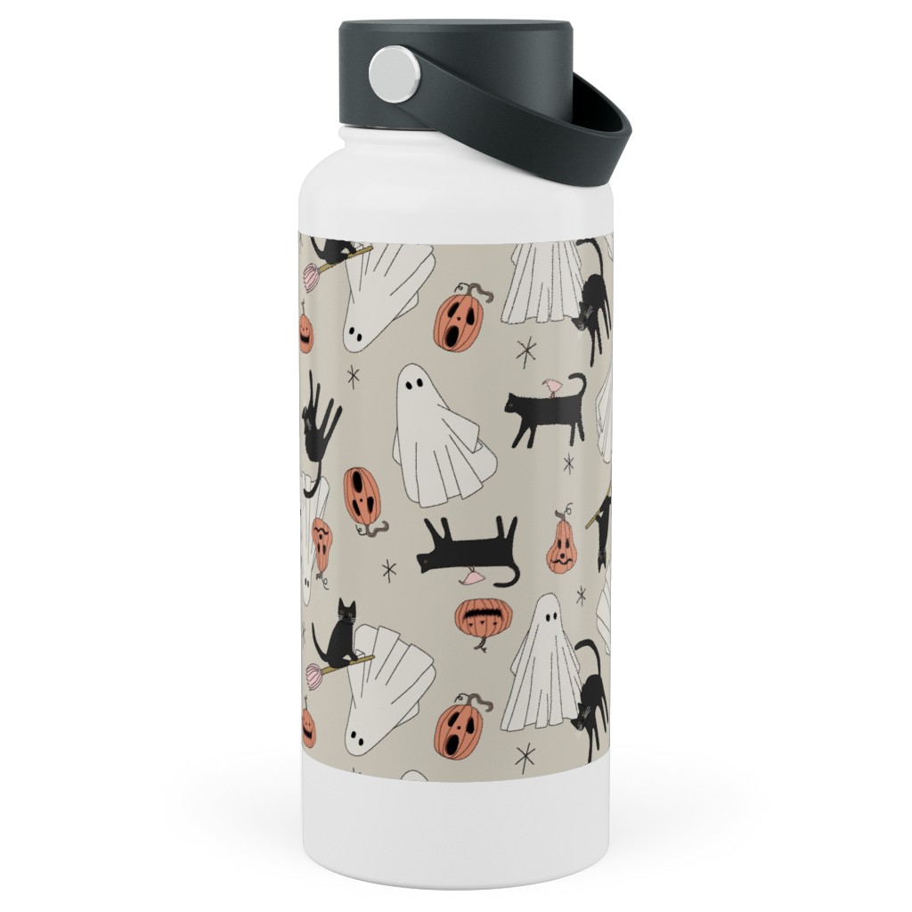 Spooky Halloween Stainless Steel Wide Mouth Water Bottle, 30oz, Wide Mouth, Beige, Pearl