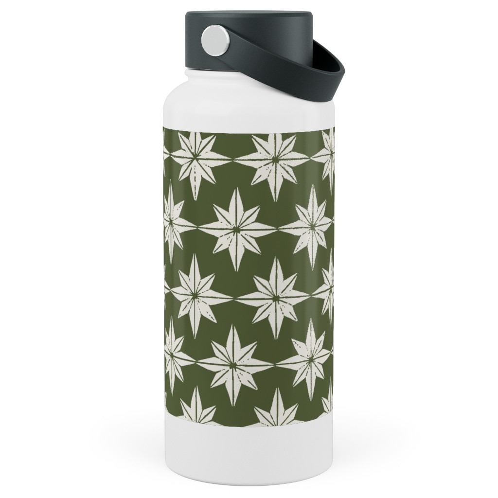 Christmas Star Tiles Stainless Steel Wide Mouth Water Bottle, 30oz, Wide Mouth, Green, Forest