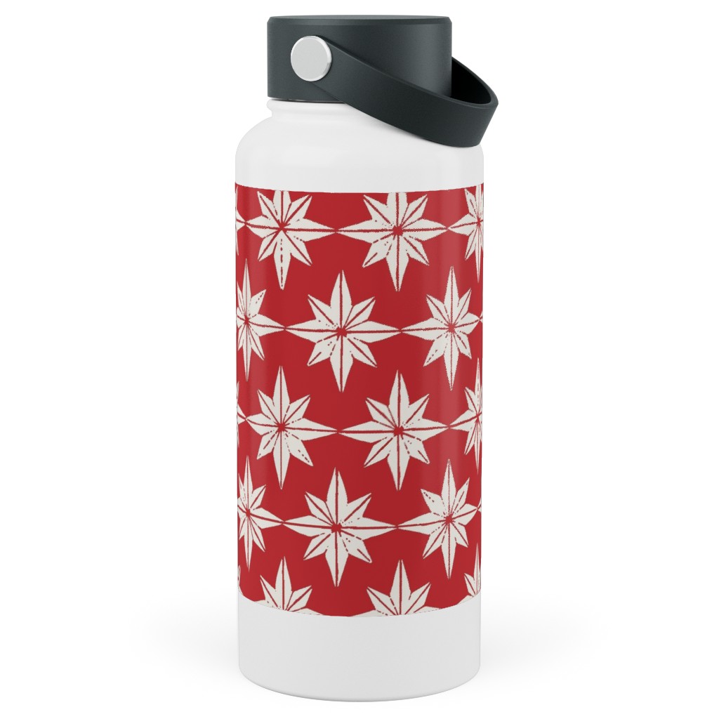 Christmas Star Tiles Stainless Steel Wide Mouth Water Bottle, 30oz, Wide Mouth, Red, Cherry