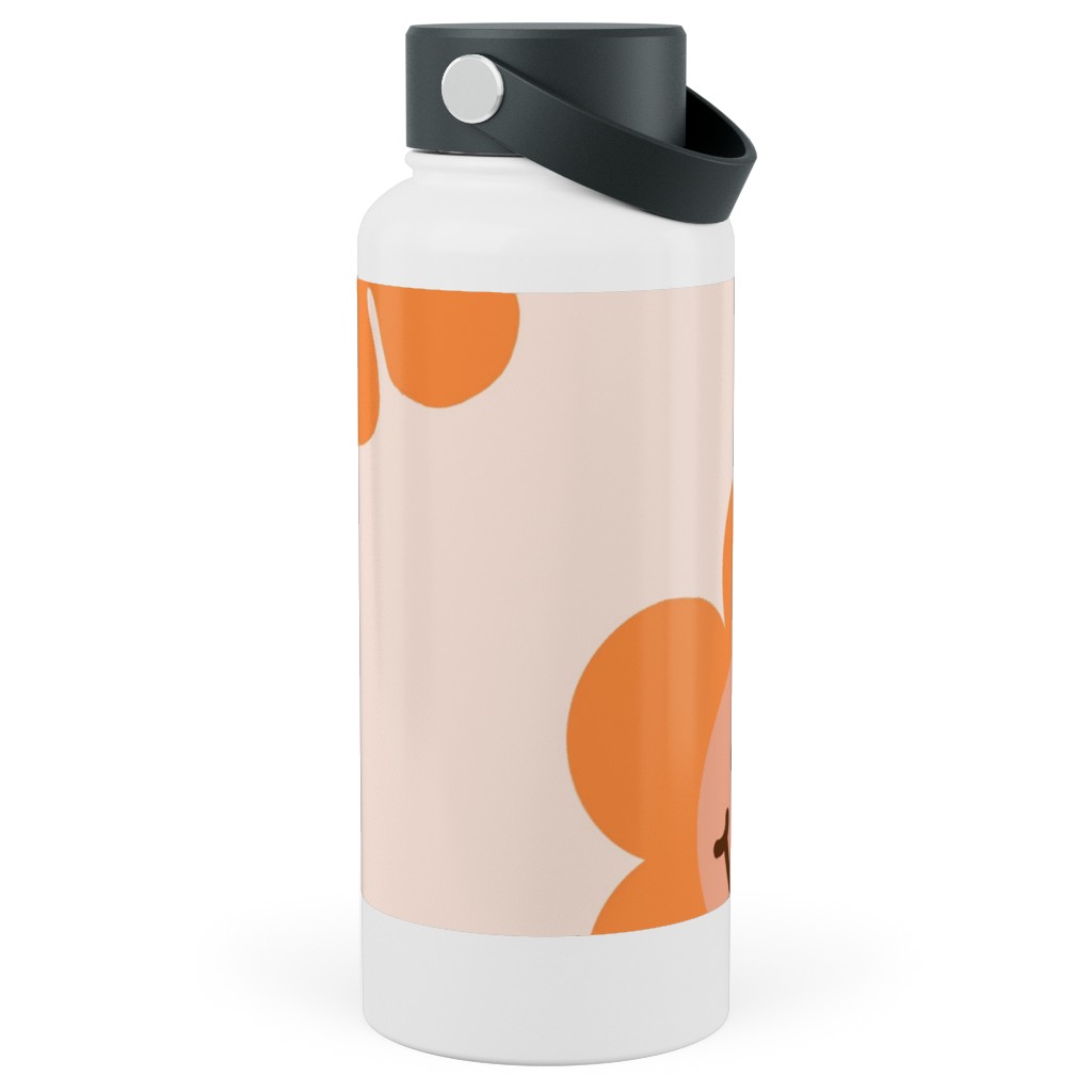 Smiley Floral - Orange Stainless Steel Wide Mouth Water Bottle, 30oz, Wide Mouth, Orange