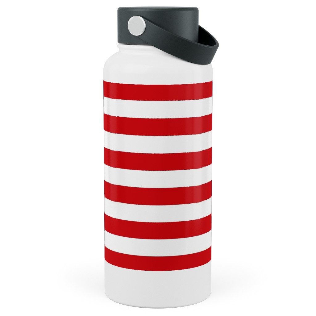 Simple Horizontal Stripe Stainless Steel Wide Mouth Water Bottle, 30oz, Wide Mouth, Red, Red