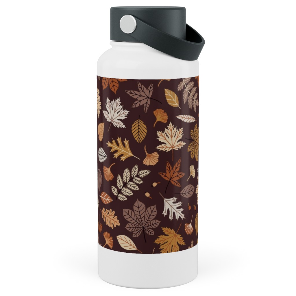 Falling Leaves - Brown Stainless Steel Wide Mouth Water Bottle, 30oz, Wide Mouth, Brown