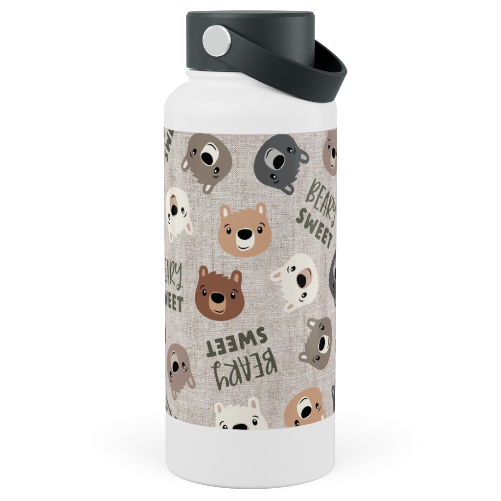 Beary Sweet Bears - Beige Stainless Steel Wide Mouth Water Bottle, 30oz, Wide Mouth, Beige