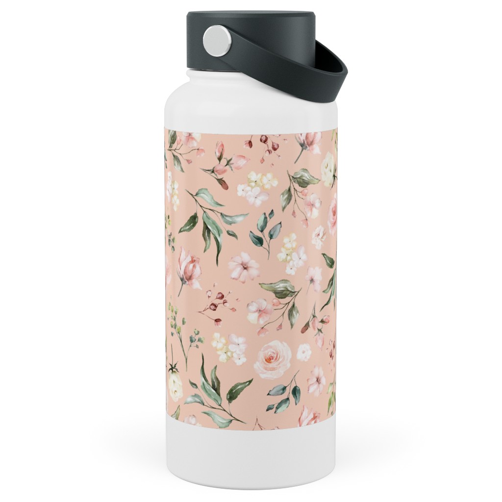 Celestial Rose Floral - Blush Stainless Steel Wide Mouth Water Bottle, 30oz, Wide Mouth, Pink