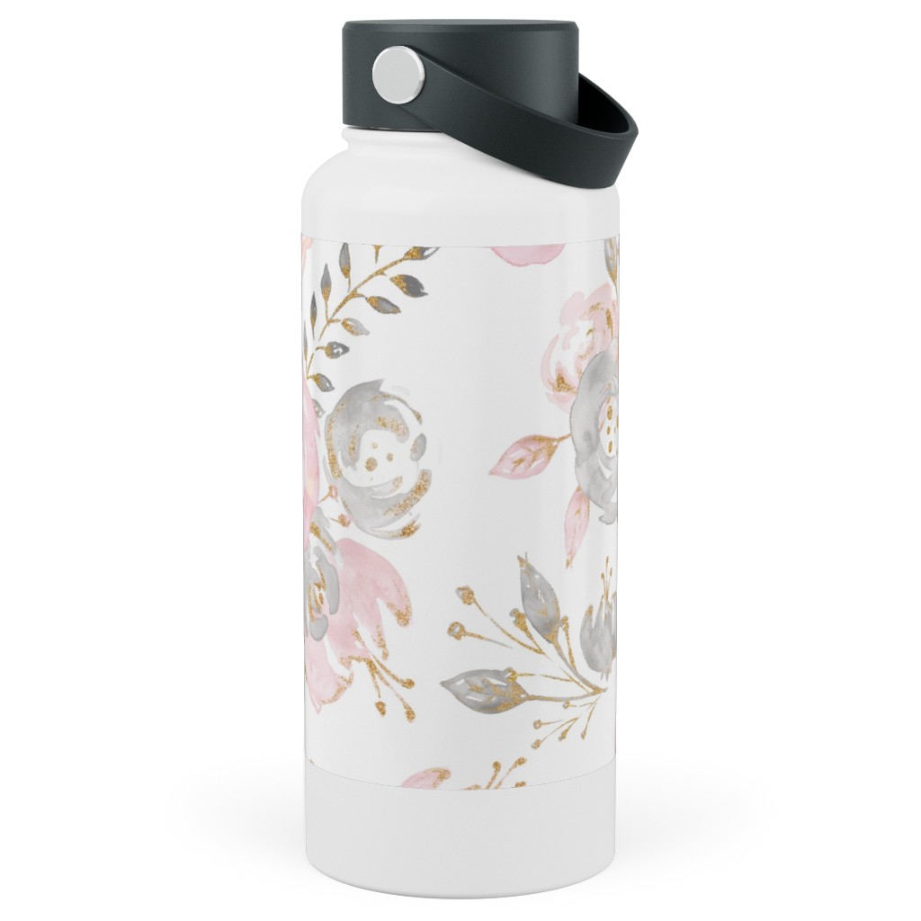 Floral - Blush Stainless Steel Wide Mouth Water Bottle, 30oz, Wide Mouth, Pink