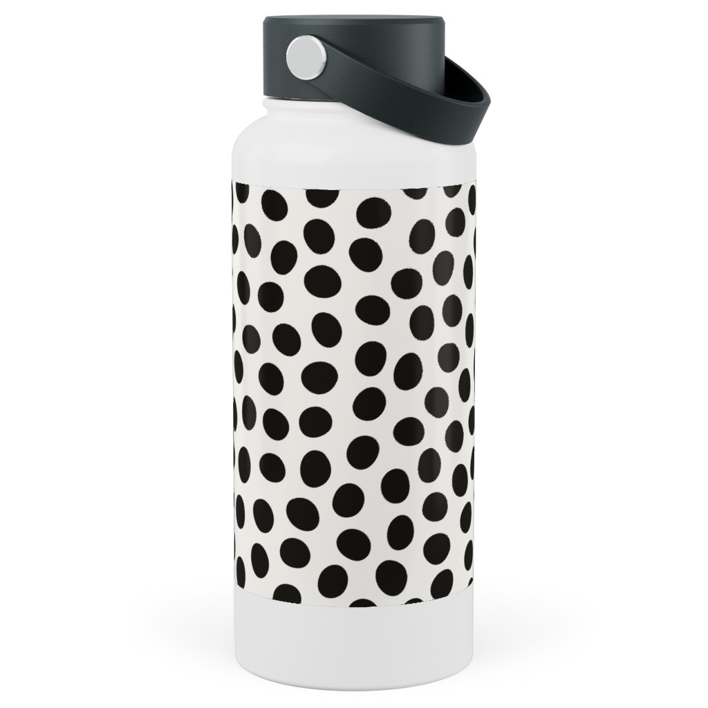 Dots - Black and White Stainless Steel Wide Mouth Water Bottle, 30oz, Wide Mouth, White
