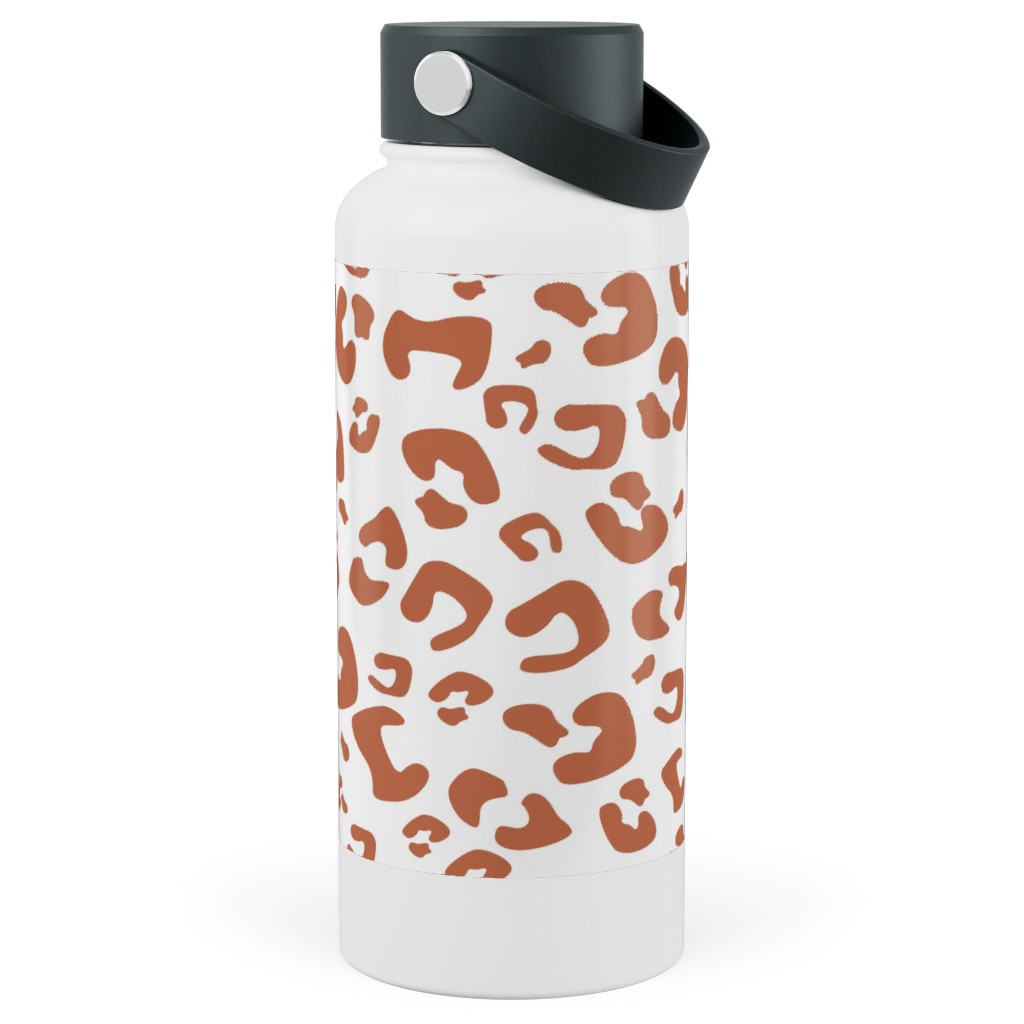 Leopard Print - Terracotta Stainless Steel Wide Mouth Water Bottle, 30oz, Wide Mouth, Brown, Brown