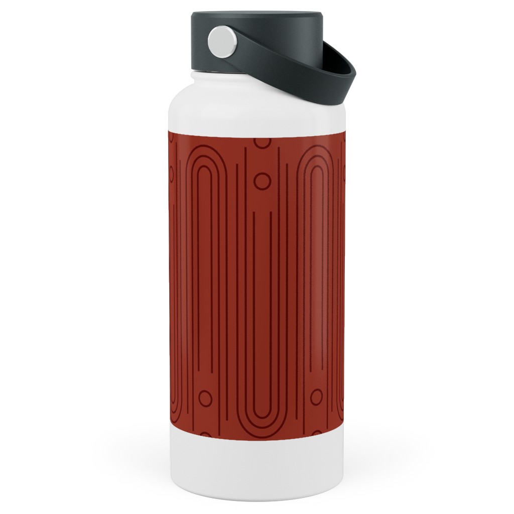 Art Deco Arches - Cranberry Stainless Steel Wide Mouth Water Bottle, 30oz, Wide Mouth, Red, Red