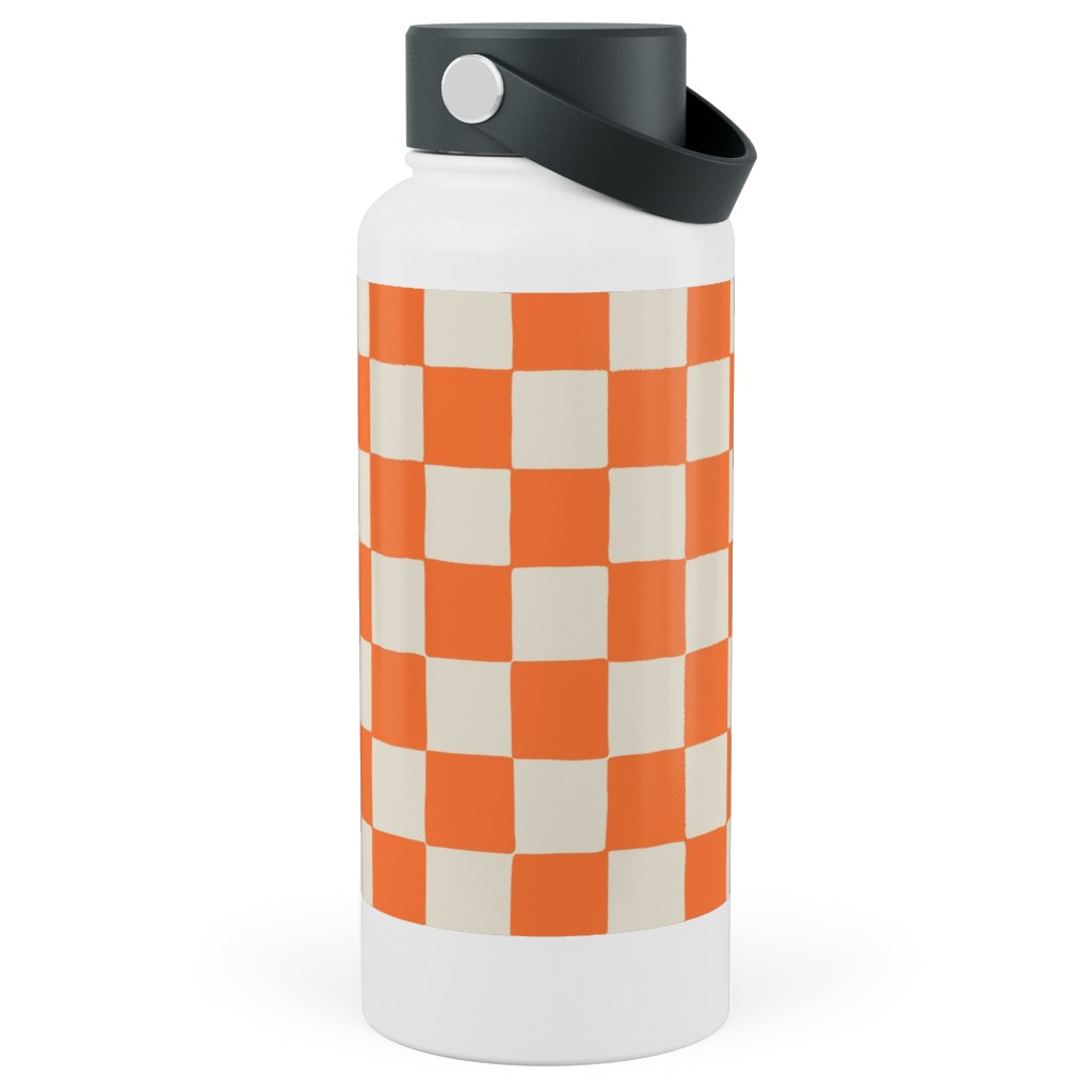 Retro Checkerboard - Bright Orange Stainless Steel Wide Mouth Water Bottle, 30oz, Wide Mouth, Orange, Orange