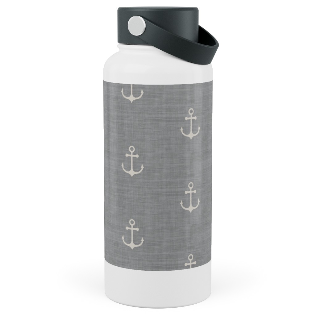Anchor - Ivory on Light Grey Texture Stainless Steel Wide Mouth Water Bottle, 30oz, Wide Mouth, Gray