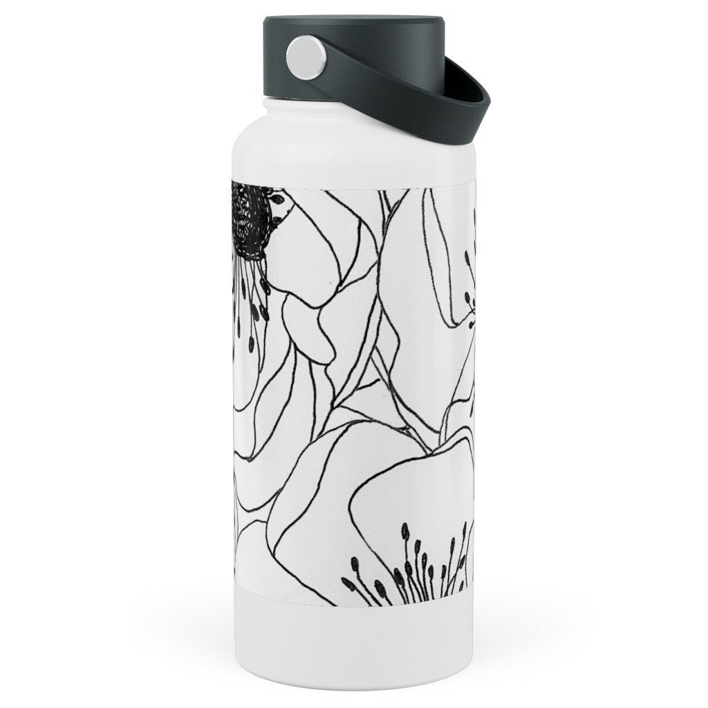 White Anemones - Neutral Stainless Steel Wide Mouth Water Bottle, 30oz, Wide Mouth, White