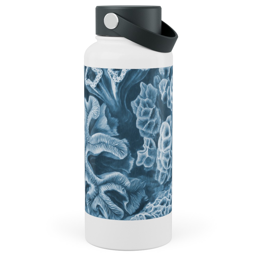Coral All Over in Sea Blue Stainless Steel Wide Mouth Water Bottle, 30oz, Wide Mouth, Blue