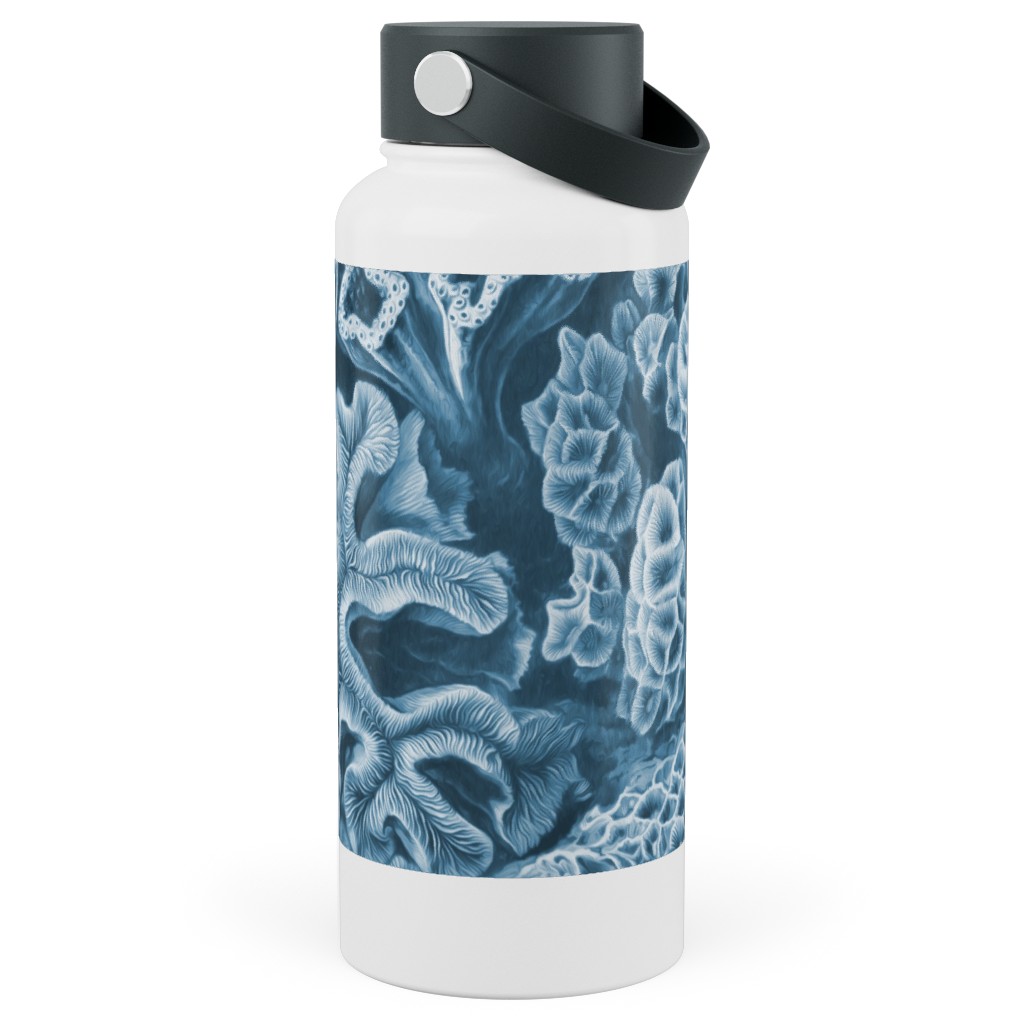 Coral All Over in Sea Blue Stainless Steel Wide Mouth Water Bottle, 30oz, Wide Mouth, Blue, True Blue