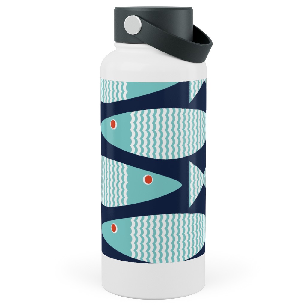 Wavy Bass Stainless Steel Wide Mouth Water Bottle, 30oz, Wide Mouth, Blue, Catalina