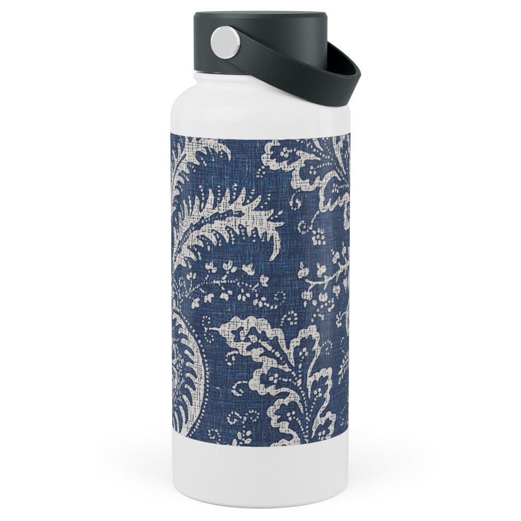 Antibes Batik - Blue Stainless Steel Wide Mouth Water Bottle, 30oz, Wide Mouth, Blue, True Blue