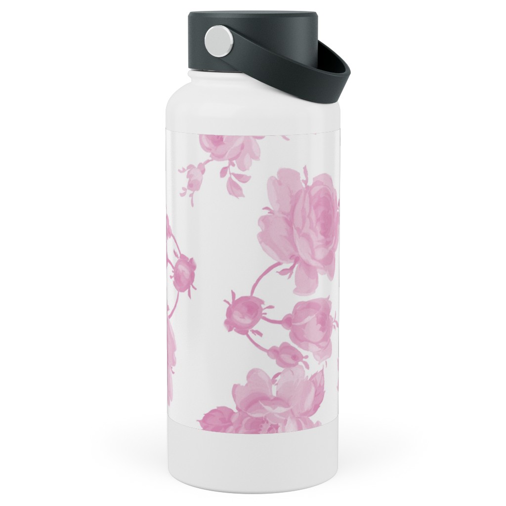 Saint Colette June Roses - Pink Stainless Steel Wide Mouth Water Bottle, 30oz, Wide Mouth, Pink, Bright Pink
