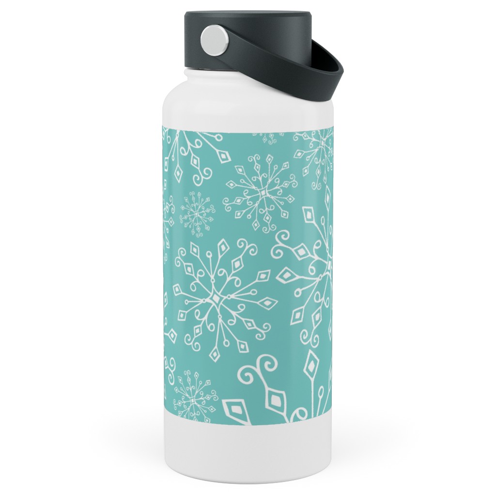 Frost Snowflakes Stainless Steel Wide Mouth Water Bottle, 30oz, Wide Mouth, Blue