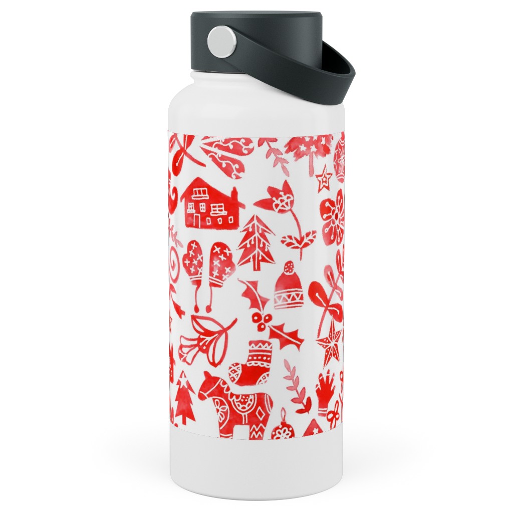 Red Christmas Stainless Steel Wide Mouth Water Bottle, 30oz, Wide Mouth, Red, Red