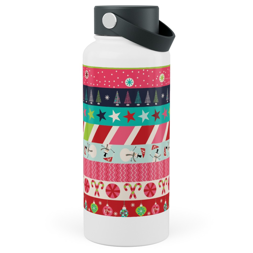 Washi Christmas Stainless Steel Wide Mouth Water Bottle, 30oz, Wide Mouth, Multicolor