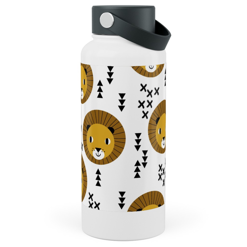 Happy Lion Safari Stainless Steel Wide Mouth Water Bottle, 30oz, Wide Mouth, Brown, Brown