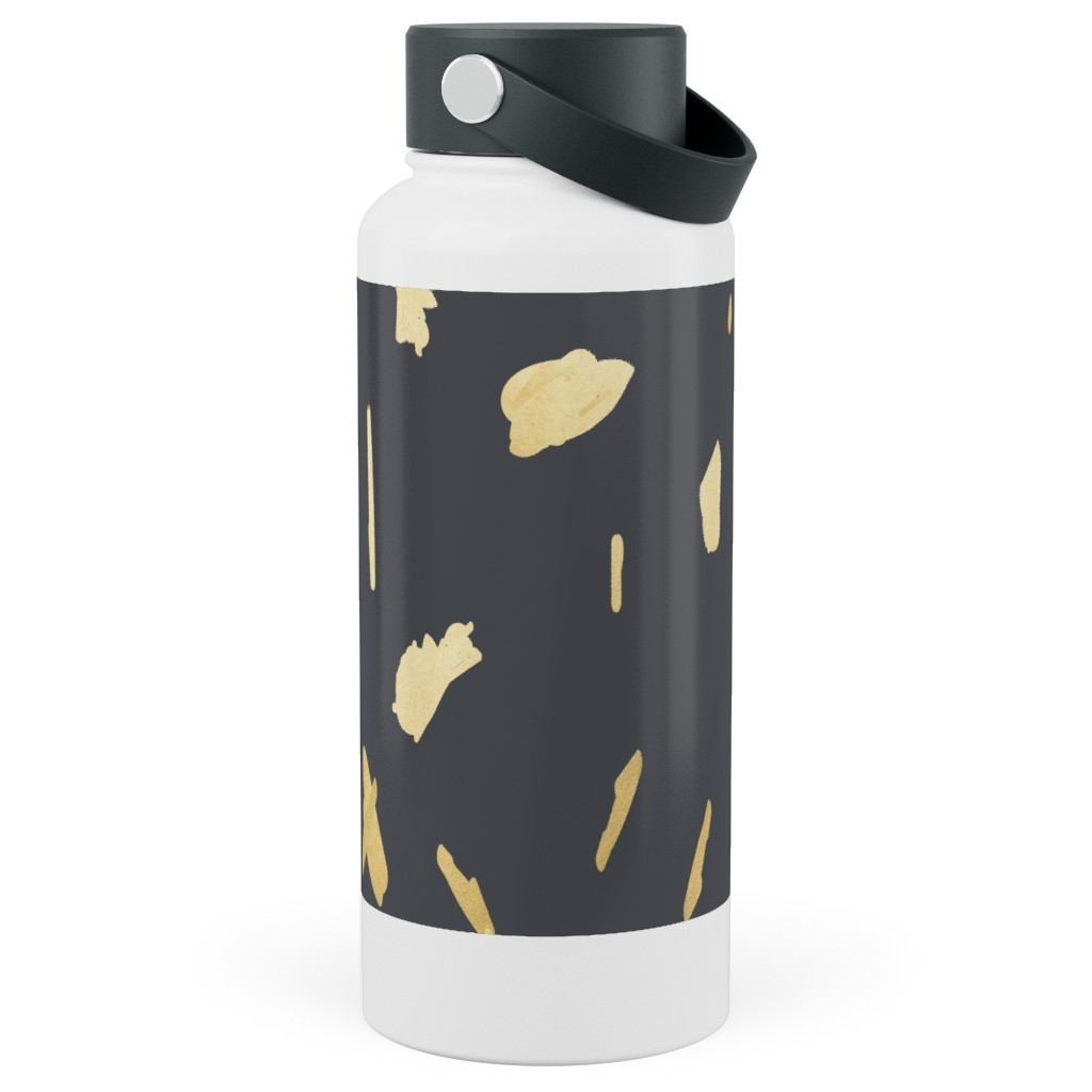 Blobs - Gold on Charcoal Stainless Steel Wide Mouth Water Bottle, 30oz, Wide Mouth, Gray, Gray