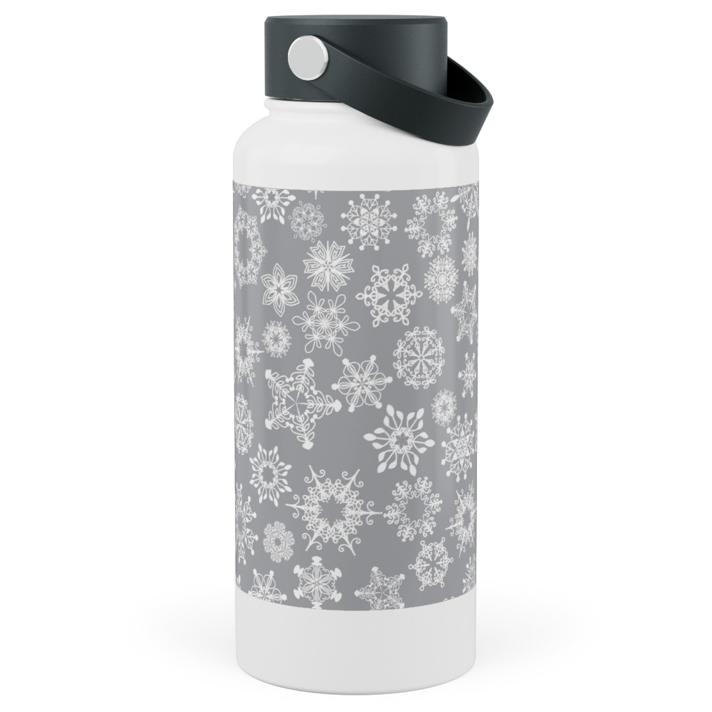 Snowflake Silver Stainless Steel Wide Mouth Water Bottle, 30oz, Wide Mouth, Gray