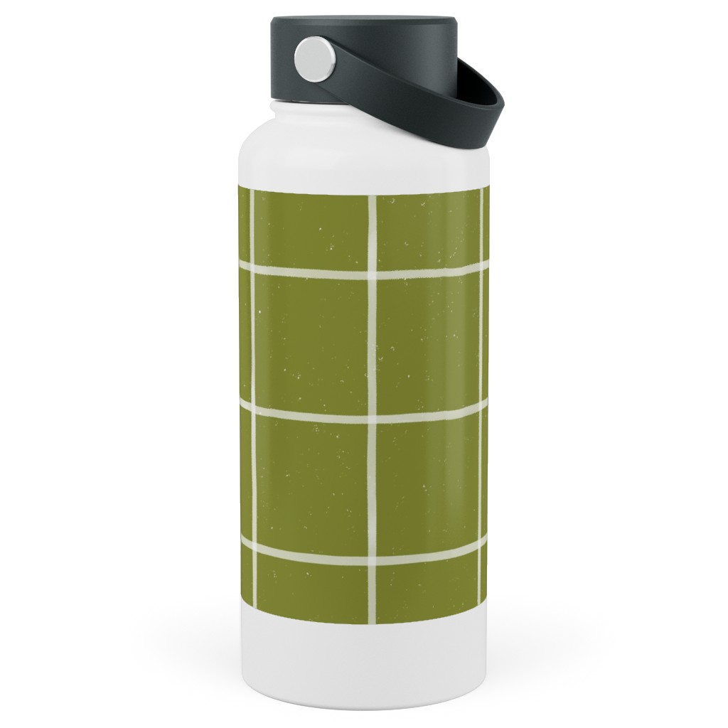 Watercolor Windowpane - Green Stainless Steel Wide Mouth Water Bottle, 30oz, Wide Mouth, Green